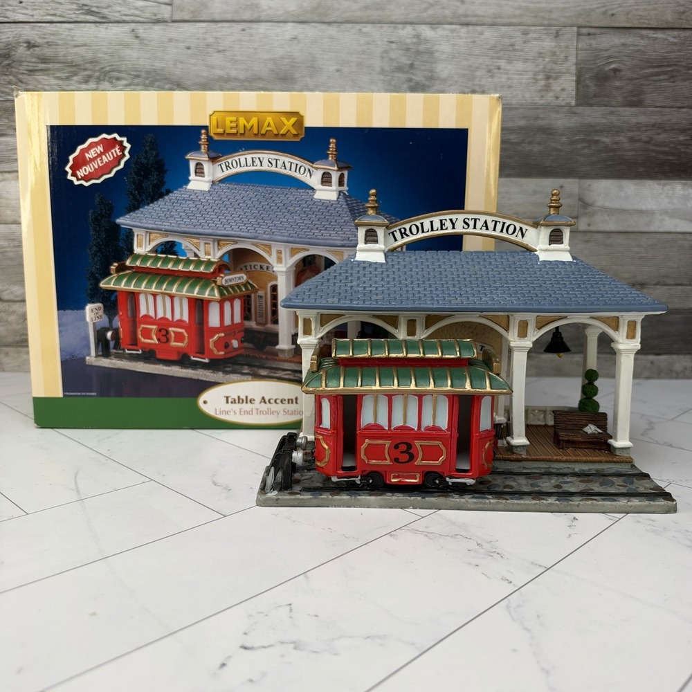 Lemax 53518 Line's End Trolley Station Village Table Accent - Retired - Read Des